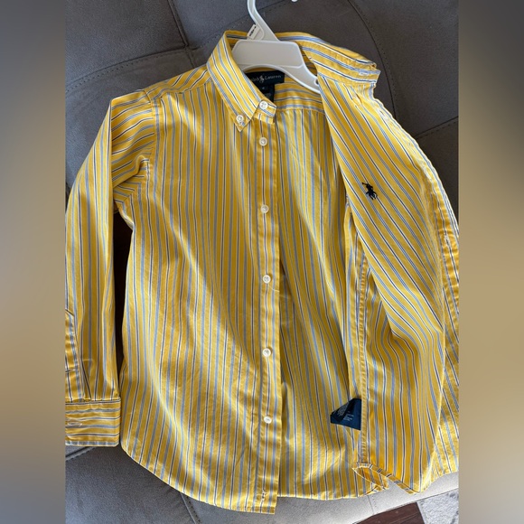 Ralph Lauren Shirt Boys Yellow Striped Long Sleeve Button Classic Size 6 Cotton - Picture 4 of 10